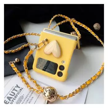 Милый гальванический жесткий чехол для телефона с сердечком любви для Samsung Galaxy Z Flip 4 3, регулируемый ремешок через плечо For Samsung Z Flip 4