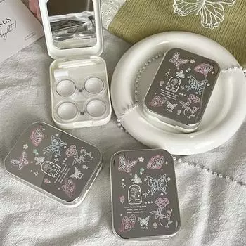 Милый гальванизированный футляр для контактных линз в виде бабочки-цветка, портативный цветной футляр для хранения линз, набор из двух пар