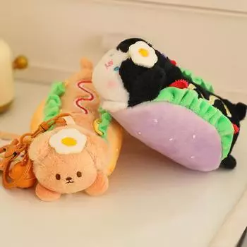 Милый гамбургер-яйцо-пашот, щенок, плюшевая кукла, мягкая игрушка-колокольчик, брелок, подвеска, сумка, подвесное украшение, аксессуар для пары, подарок зелёный