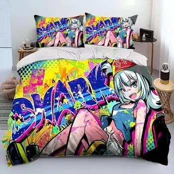 Милый Gawr Gura Hololive аниме акула одеяло комплект постельного белья, пододеяльник постельный комплект пододеяльник наволочка, постельное белье размера king-queen-size новое 70x133cm 2pcs
