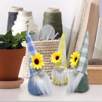 Милый гном, украшение, желтый подсолнух, плюшевые статуэтки, ручная работа, плетение, безликий орнамент, настольный декор, весенний декор 2025 года