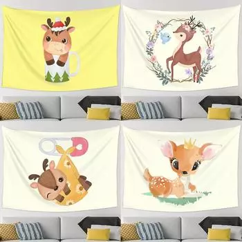 Милый гобелен с изображением пятнистого оленя, украшение для офиса, гостиной, настенный гобелен для дома 100x75cm