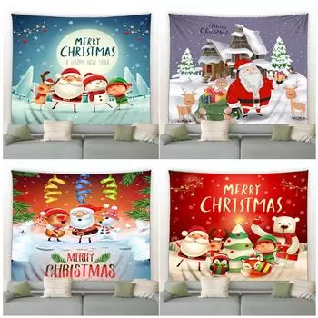 Милый гобелен с изображением снеговика и лося, мультфильм Санта-Клаус, с Рождеством, настенный, для праздника, Нового года, для гостиной, спальни 100x75cm