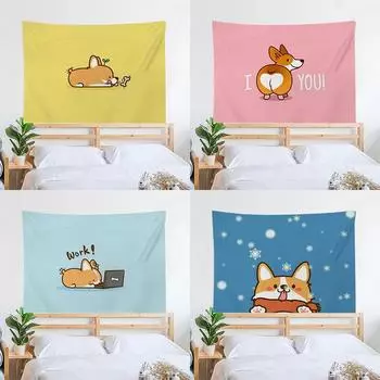 Милый гобелен с изображением собаки, украшение для офиса, гостиной, настенный гобелен для дома 100x75cm