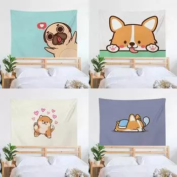 Милый гобелен с изображением собаки, украшение для офиса, гостиной, настенный гобелен для дома 100x75cm