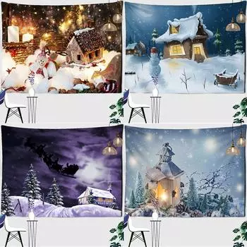 Милый гобелен со снеговиком, мультяшный рождественский олень, пейзаж, ткань, настенный, для гостиной, спальни, эстетический тапиз 100x75cm
