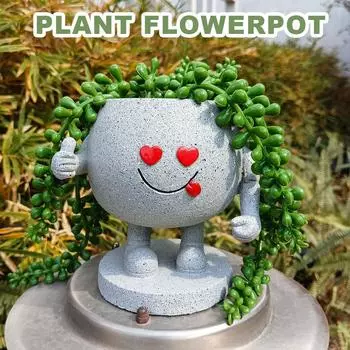 Милый горшок для растений с лицом, креативный смоляной горшок для суккулентов, горшок для ландшафтного дизайна, украшение для дома для дома и улицы серый