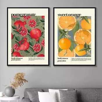 Милый гранат, сладкий апельсин, фрукты, настенная живопись на холсте, постеры на скандинавскую тему и принты, настенные панно для детской комнаты, домашний декор 21x30cm No Framed