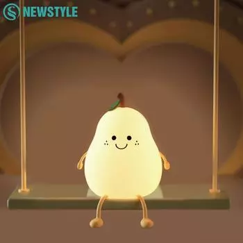 Милый грушевый ночник с 7 цветами, таймером, лампой для сна для малышей, портативная светодиодная силиконовая лампа для детской комнаты White