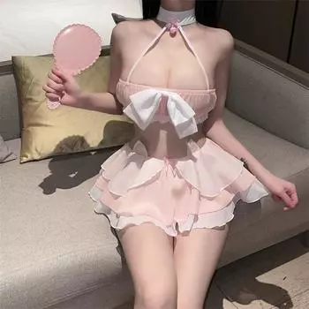 Милый Хэллоуин Аниме Косплей Горничная Платье Кружева Холтер Эротические Костюмы Вечеринка Карнавал Представление Студент Темпатация Сексуальное Женское Белье One Size