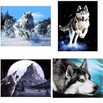 Милый хаски волк DIY цифровая картина маслом по номерам краска рисунок раскраска по номерам холст ручная роспись модульная