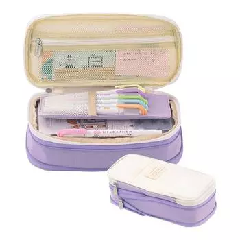 Милый холщовый пенал для карандашей, студенческая сумка для хранения канцелярских принадлежностей, многофункциональная сумка-органайзер большой емкости для ручек фиолетовый