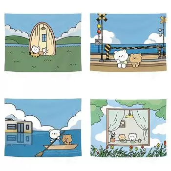 Милый художественный гобелен с изображением мультфильма, украшение для офиса, гостиной, настенный гобелен для дома 100x75cm