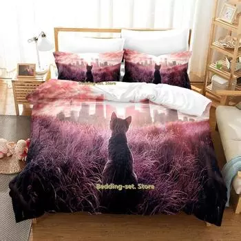 Милый художественный комплект постельного белья с изображением кота, односпальная кровать, двуспальная кровать размера «king-size», комплект постельного белья для взрослых и детей, комплект пододеяльников для спальни с изображением кота в стиле аниме, дет
