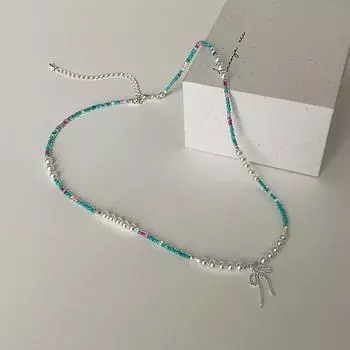 Милый и классный стиль, бант, кристалл, жемчуг, бисерное ожерелье, женский дизайн, милое и свежее, универсальная цепочка на шею, цепочка на ключицу