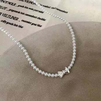 Милый и классный стиль, нежное жемчужное ожерелье с бантом, женская элегантность, легкая роскошь, ретро-мода, индивидуальность, универсальная цепочка на шею, цепочка на ключицу