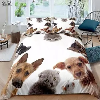Милый и криминальный принт с изображением собаки и кошки, пододеяльник, мягкий и удобный пододеяльник, наволочка, комплект постельного белья для детей, подарок, 3 предмета EU 135x200cm 2PCS