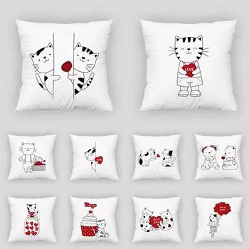 Милый и милый чехол для подушки с изображением кота, украшение для дома, спальня, пара, гостиная, диван, наволочка, подарок 45x45 см 40x40cm