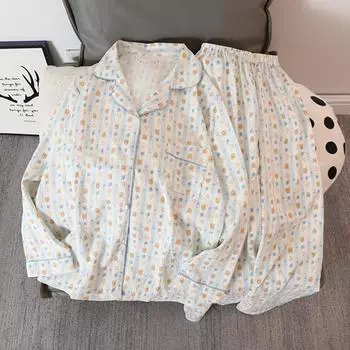 Милый и милый комплект из двух частей с принтом кавайного медведя, осенняя повседневная универсальная домашняя одежда, пижамы, женская мягкая женская пижама M