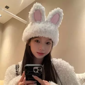 Милый и милый кролик осень и зима толстая теплая шерстяная шапка модная сумка голова знаменитость Интернет вязаная холодная шапка универсальная One Size белый