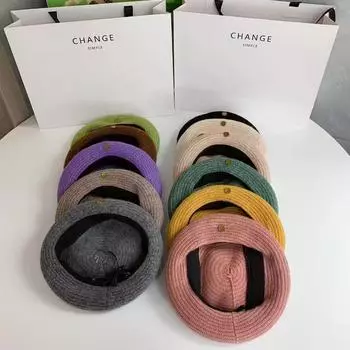 Милый и симпатичный повседневный берет-шляпа художника на осень и зиму, новый разноцветный вязаный берет для женщин M56-58cm бежевый