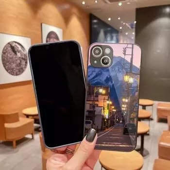 Милый и уютный чехол для телефона с пейзажем для iPhone 14 13 12 11 Pro Max X XR XS 8 7 Plus, цветной чехол для телефона из жидкого стекла iPhone 14