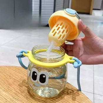 Милый и забавный детский пластиковый стаканчик для воды с большими глазами, милый мультяшный студенческий стаканчик для воды, детский стаканчик с соломинкой чёрный