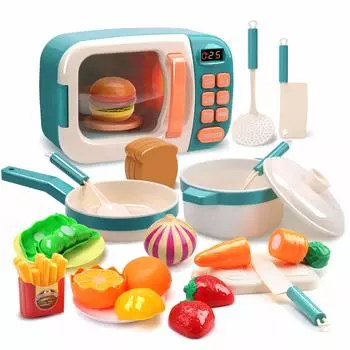 Милый камень Play Play 20 предметов Cooking Pretend Подарочный набор на день рождения, Игрушки, Кухня, Микроволновая печь, Набор, Посуда, Ингредиенты, Фрукты, Игра для родителей и детей,