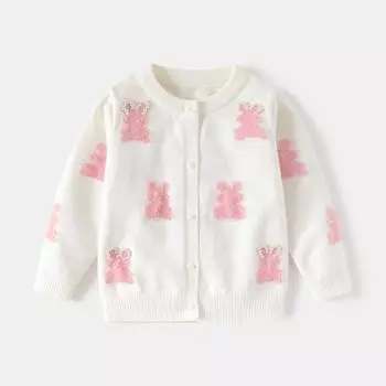 Милый кардиган-свитер для девочек, однобортный свитер с изображением кролика для детей 100cm белый