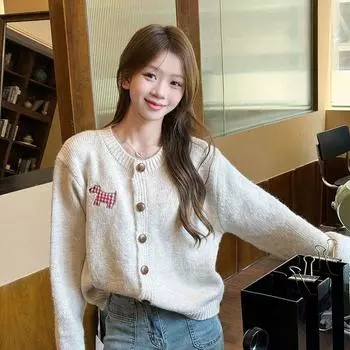 Милый кардиган вязаный свитер мягкий и липкий осенний новый ленивый стиль свободная куртка one size белый