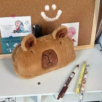 Милый кавайный большой емкости Capybara Pen Bag Смешной мультфильм мода Capybara плюшевый пенал для карандашей школьные принадлежности подарки на день рождения onesize