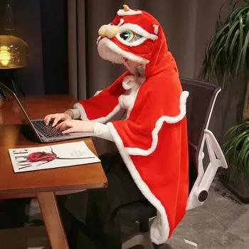 Милый китайский мультяшный красный лев, плюшевый мягкий плащ, коралловое бархатное одеяло, подарки на день рождения, День святого Валентина и другие праздники No Glove 80x120cm красный