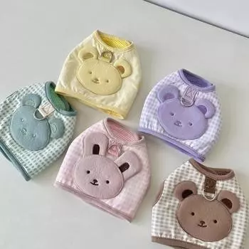 Милый клетчатый ремень на грудь для медведя с тяговым тросом, дышащий комплект для груди и спины, плюшевый мишка, собака, собака, исходящий тяговый трос S