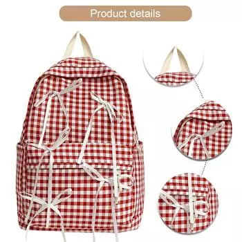 Милый клетчатый рюкзак для путешествий с бантом, легкий школьный рюкзак из нейлона для студентов, девочек, женщин, для старшей школы, колледжа, работы чёрный