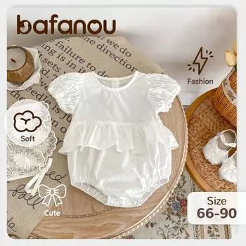 Милый комбинезон для младенцев, однотонная кружевная одежда для новорожденных, летний комбинезон для девочек, bafanou 520006 73cm(6-12M) белый