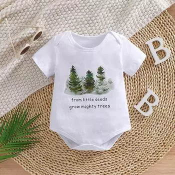 Милый комбинезон для младенцев с принтом «Из маленьких семян вырастают могучие деревья» с короткими рукавами, хлопковый комбинезон 1-3M
