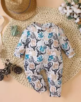 Милый комбинезон с круглым вырезом и длинными рукавами для маленьких девочек и мальчиков 0-3m разноцветный