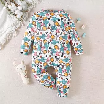 Милый комбинезон с принтом в виде кактуса для новорожденного, длинный рукав 9-12M