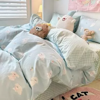 Милый комплект из четырех предметов из хлопка, постельное белье с героями мультфильмов, комплект из трех предметов для общежития 1.2m bed