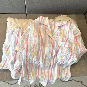 Милый комплект из двух пижам для женщин, летний топ с пуговицами и шорты, повседневный комплект пижам, одежда для сна для женщин M