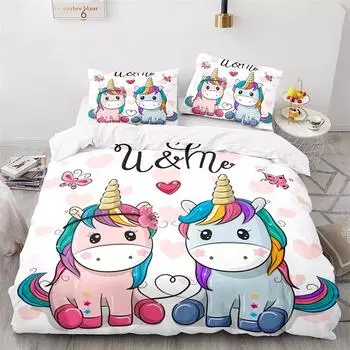 Милый комплект пододеяльников с изображением пары пони, 3D-покрывало из полиэстера с наволочками и наволочками для детей и взрослых 70x133cm 2pcs