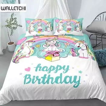 Милый комплект пододеяльников с рисунком единорога и наволочкой размера Queen King Size, 2/3 шт., постельное белье для детей, комплект постельного белья из полиэстера для взрослых EU single(135x200cm)