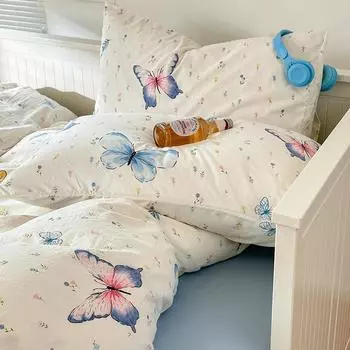 Милый комплект постельного белья для девочек 2024 года, новый летний комплект из четырех предметов из свежего хлопка с принтом, комплект постельного белья размера Queen 150x200 3pcs