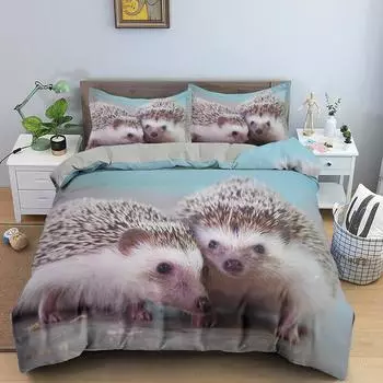 Милый комплект постельного белья с изображением ёжика для мальчиков и девочек, двуспальный, пододеяльник, наволочка, детская кровать, взрослая мода, домашний текстиль EU single(135x200cm)