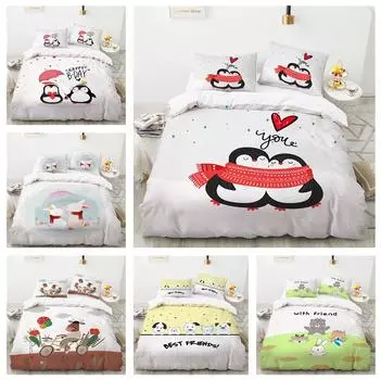 Милый комплект постельного белья с изображением животных для девочек и детей, пуховый пододеяльник, наволочки, 2/3 шт., односпальная двуспальная кровать, покрывало, подарок, мягкий домашний текстиль Baby 100x135cm