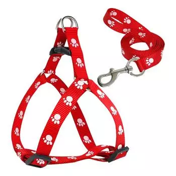 Милый комплект поводков и шлейки для собак с принтом лап, нейлоновая регулируемая шлейка для собак, поводок для прогулок для маленьких и средних собак S(1.0CMX120CM)