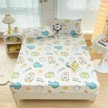 Милый комплект простыней с рисунком утки из мультфильма для мальчиков и девочек, декор детской спальни, нескользящее покрывало с 2 наволочками в виде животных кавайи 120x200x25cm 3Pcs
