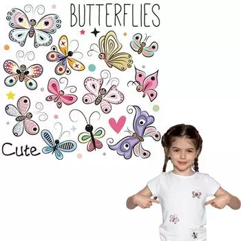 Милый комплект с бабочками, нашивки для одежды, термотрансферная футболка «сделай сам», платья, новый дизайн, топы для девочек, нашивка