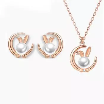 Милый комплект серег и ожерелья с изображением лунного кролика, женские легкие, роскошные, нишевые, серьги с изображением кролика зодиака, цепочка на ключицу с изображением лунного кролика