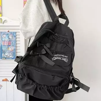 Милый контрастный рюкзак для студента с плиссировкой и персонализацией в виде банта-бабочки 30x15x40cm чёрный